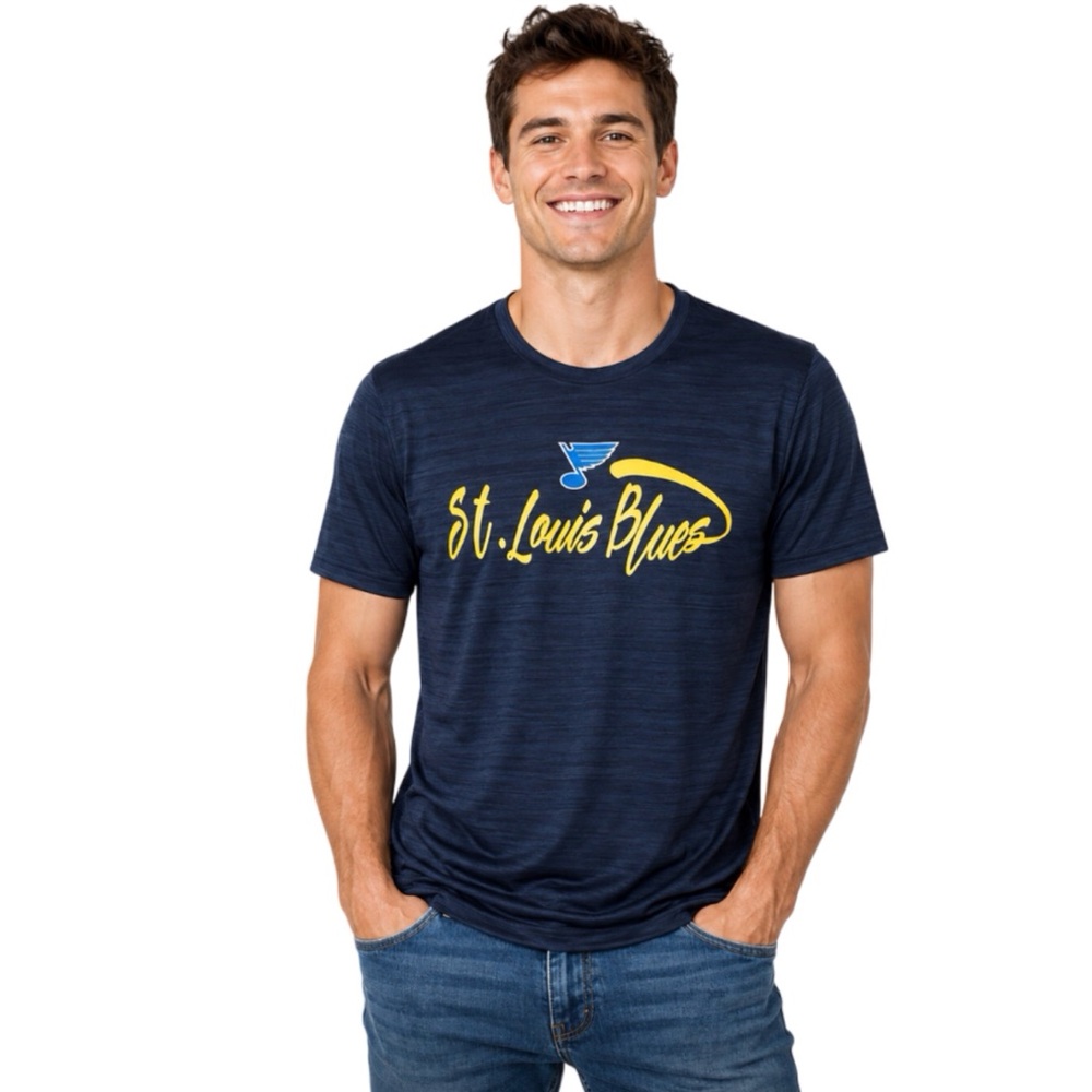 St Louis Blues T Shirt Size Large Heather Blue Lightweight Moisture Wicking Top